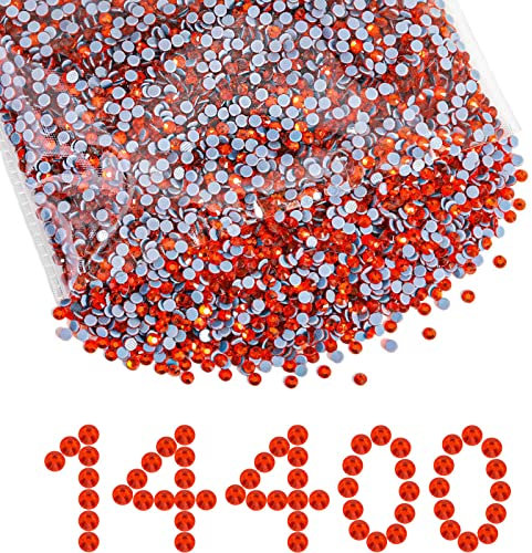 Hotfix Strasssteine, Großpackung, orangefarbene Hotfix-Strasssteine für Handwerk, Kleidung, DIY-Dekoration, Hyazinthe/Orange, SS10, 2,7–2,9 mm, 14400 Stück