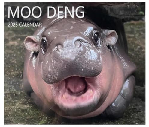 Kalender 2025 Nilpferd Moo Deng Wandkalender Monatsplaner Niedlich Moo Deng Modern Desktop Dekoration Kalender
