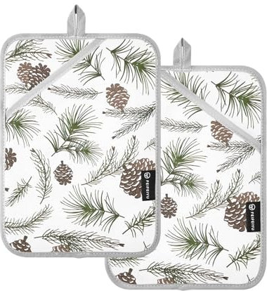 Set di 2 presine chic a forma di albero di Natale verde resistente al calore per cucina forno a microonde con tasche imbottite