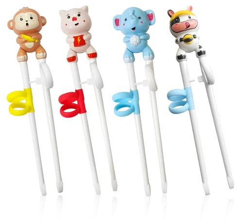 Kinder Training Essstäbchen, Xiuyer 4 Paare Kinder Essstäbchen Training Essstäbchen Helfer, Anfänger Training Chopsticks für Erwachsene Anfänger Kinder Senioren(Affe + Elefant)