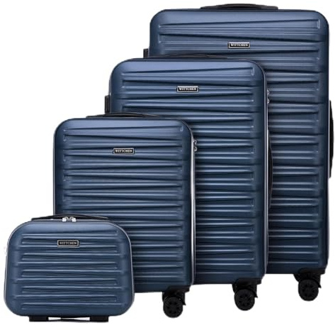 WITTCHEN Skyspeed Line Reisekoffer 4er Koffer-Set Rollkoffer Trolley Handgepäck Gepäck Reisekofferset mit Kosmetikkoffer Hartschalenkoffer ABS Kombinationsschloss Marineblau Lufthansa/Eurowings