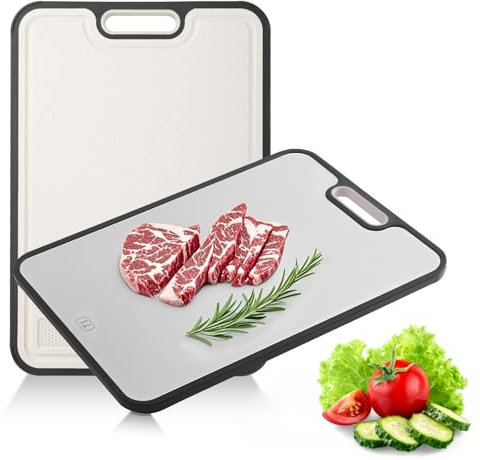 Gocoffun Titanium Cutting Board for Kitchen, Double Sided Cutting Boards for Meat Veggies, Large Non Slip 38.5×26.5cm Titanium Chopping Board for Fruit