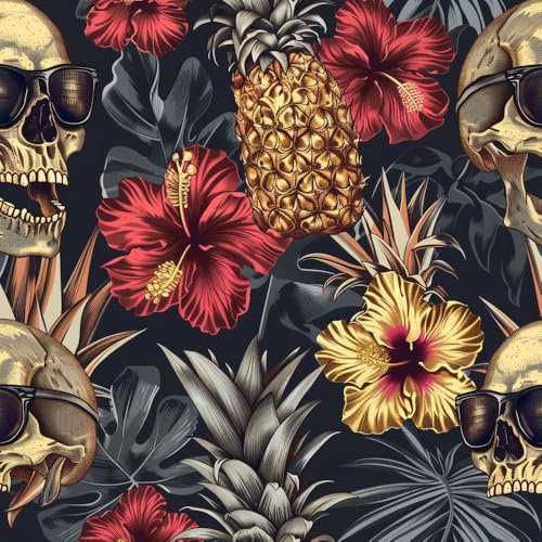 JIAOQSS Selbstklebende Tapete Totenkopf Blumen Dunkel Mustertapete Muster Tapeten Klebetapete Vinyl Wrap Wandtapete Wohnzimmer Schlafzimmer Möbelfolie Bunt Wasserdicht Wallpaper