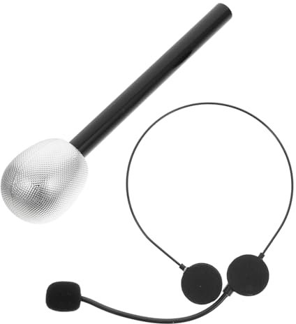VICASKY 2 piezas vestido de celebridad falso micrófono micrófono auriculares ligero accesorios escenario roca auriculares estrellas auriculares concierto cosplay accesorios plástico plata