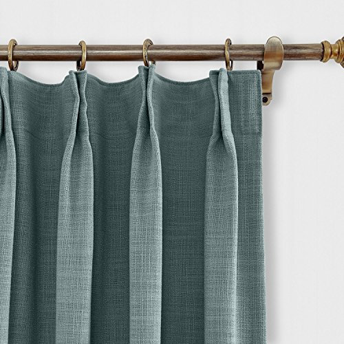 90W x 102L Inch Blue Grey Faux Linen Room Darkening Pinch Pleat Curtain with Blackout Lining for Sliding Glass Door Patio Door Living Room 1 Panel