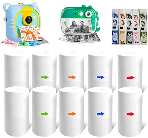 10 Rouleaux de papier d'impression multicolore pour appareil photo instantané pour enfants, papier thermique d'impression HD, papier d'impression portable (Rouge/Orange/Bleu/Vert/Noir)