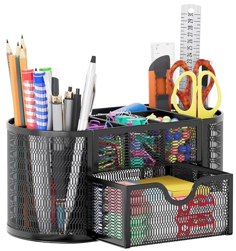 Solinxe 8 Compartimentos Organizador Escritorio con Cajones, Metálica Portalapices Escritorio, Organizador multifuncional Papelería para Oficina, Niños, Cuarto de Maquillaje (Negro)