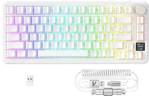 MAMBASNAKE x ATTACK SHARK X85PRO Tastiera Meccanica con Guarnizione, Tastiera da Gioco Wireless al 75% con TFT Screen e Knob, PBT Side-Printed Keycap, 2,4GHz/BT5.1/USB-C, Hot-Swap Linear Switch