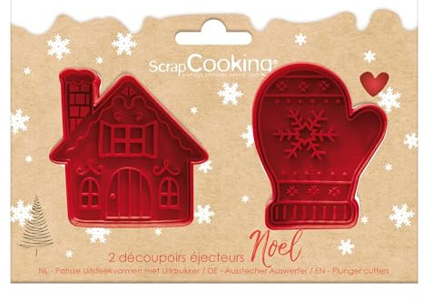 ScrapCooking - 2 Taglierina con Eiettori Natale - Muffola & Casa - Taglierina per biscotti in 3D - Embosser Pasticceria per frollini, Dolci - Rosso - 2147