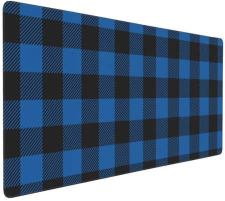 Large Gaming Mouse Pad, Blue Black Plaid A Print Desk Keyboard Pad, Non-Slip Desk Mat for Desktop Keyboard and Mouse, Mousepad for Office Home Accessories 16x35.5