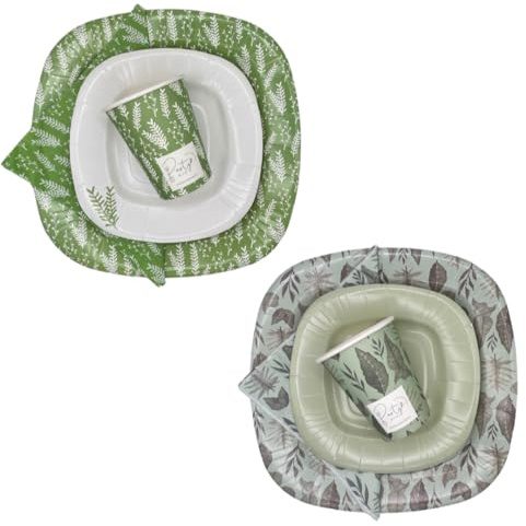 PartyBIO Mix & Match Foglie e Grano Set 220 pezzi, Stoviglie Biodegradabili Monouso per Feste – Piatti Carta, Bicchieri, Tovaglioli Compostabili – Ecologiche, Usa e Getta, per Compleanni, Eventi