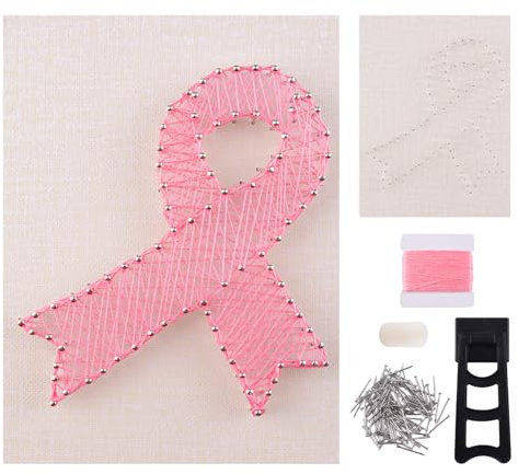 URROMA Kit de arte de cuerda para adultos, kit de manualidades de cinta rosa 3D, kit de promoción del cáncer de mama, suministros de arte de cuerda para Navidad, decoración de pared del hogar, regalo