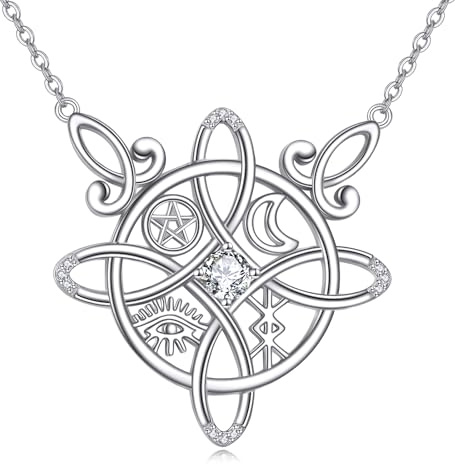 HUKKUN Collana con nodo di strega in argento Sterling con croce celtica, amuleto nodo strega, regalo per donne