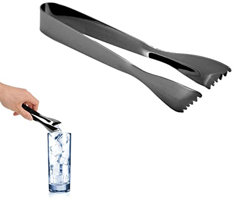 Tinks de Hielo, Grado de Alimentos espesos de Acero Inoxidable La empuñadura de Hielo Evita Deslizar azúcar Pinzas de Alimentos para la Barra de Cocina en el hogar (Negro)