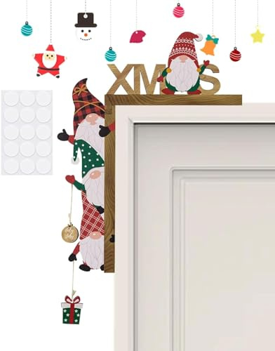 HUVZOR Türrahmen Deko Weihnachten, Weihnachtsdeko, Niedliche Zwerg-FigurWände Türdeko mit Rundaufkleber Holz Lustig Weihnachtsecktürrahmen zum Deko Befüllen und Ornament Home Decor Aufhängen Festival