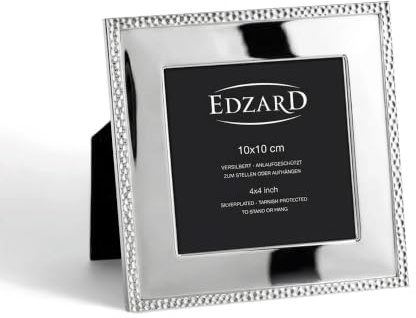 EDZARD Marco de fotos Avellino (10x10 cm) bañado en plata antideslustre | Marco plateado para foto 10x10 cm, cuadrado, paspartú plateado, trasera de terciopelo, de sobremesa