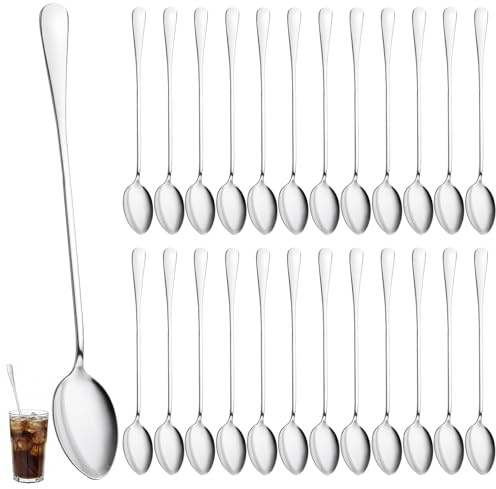 Latte Macchiato-skedar, set i 24 delar, 19,5 cm – långa skedar i rostfritt stål, kaffeskedar lång & iskaffeskedar lång, spegelpolerade långskaftade dessertskedar