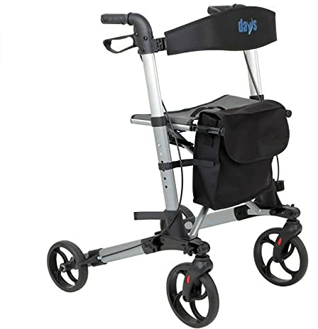 Days Deluxe Lightweight Folding Four Wheel Rollator, Rollator, Easy Storage and Travel, Carry Bag, Mobility Aids, Adjustable Seat Height 610mm / 24