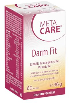 META CARE Darm Fit – 19 ausgewählte Vitalstoffe sinnvoll kombiniert – Mit Niacin und Biotin – Hochdosiert – Vegetarisch – 60 Kapseln