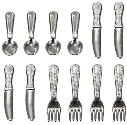 EatingBiting 12Pcs Set 1:12 Dollhouse Miniature Dollhouse Kitchen Silverware Forks Spoons 1/12 Scale Miniature Doll Tableware Decoration, Exquisite Workmanship Crafts