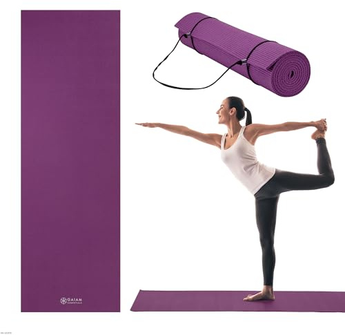 Gaiam Essentials Premium Yoga Mat with Yoga Mat Carrier Sling, Purple, 72 L x 24 W x 1/4 Inch Thick