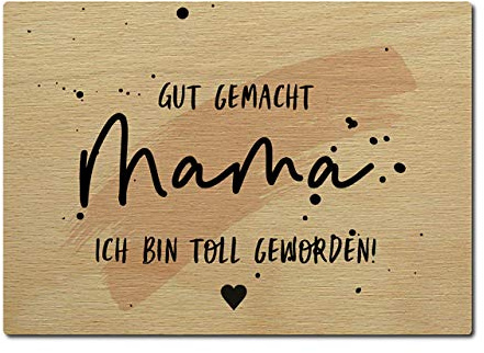 Interluxe Postkarte aus Holz Gut gemacht Mama ich bin echt toll geworden DIN A6 105x148mm Karte Echtholz Grußkarte Spruch Muttertag Mutter