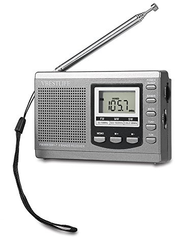 Hakeeta - Radio Despertador portátil, Mini Radio FM/MW/SW con Reloj Despertador Digital y Antena (Gris)