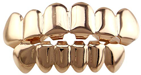 Dr.Lefran Hip Hop-Gold überzogener Zahn Grill Cap, Rapper Zähne Grillz Caps Punk Zahnschmuck Party, für Zähne Mund,B