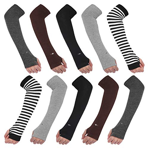 AoToZan 5 Paar Armwärmer Armstulpen Damen Winter Thermo Gestrickte Fingerlose Handschuhe mit Daumenloch Lange Winterhandschuhe Herbst Frühling
