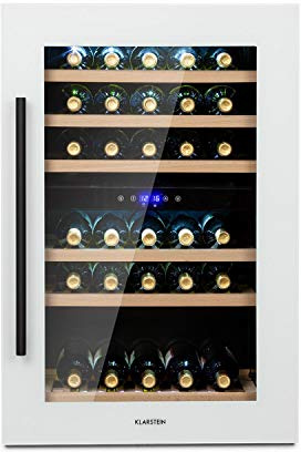 Klarstein Built-In Wine Cooler Fridge, Dual Zone Wine Fridge with Glass Door, 132L Slimline Drinks for Beer & Chiller Bottle for Home Pub, Indoor/Outdoor Bar 41 Bottles