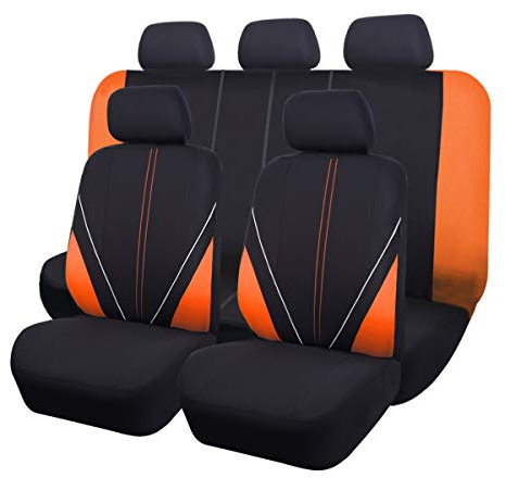 Flying Banner Set completo di coprisedili universali per auto, in tessuto a rete traspirante, compatibili con airbag (nero e arancione)