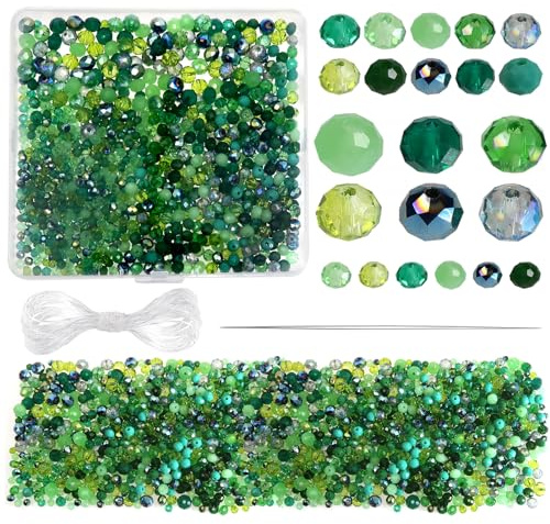 TOAOB 1000 Stycken Fasetterade Kristallglaspärlor 4 mm 6 mm 8 mm Runda Lösa Kristallpärlor med Grönt Tema Glaspärlor för Smyckestillverkning Armband Halsband Hantverk