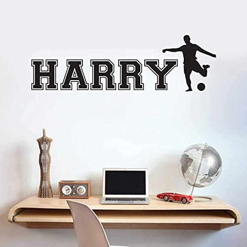 Football Player and Personalised Name Wall Sticker Decal Art Bedroom Kids Mural Gift Soccer (120cm Width)