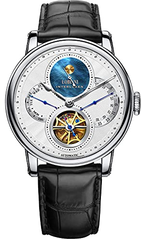 LOBINNI Herren-Armbanduhr, Edelstahl, mechanisch, automatisch, Luxus-Kalender, luxuriös, analog, Kleid