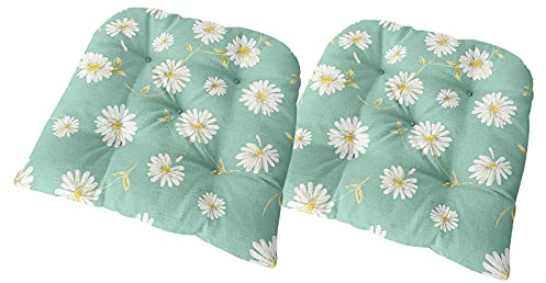 FANSU Stuhlkissen mit Bändern 2er Set, Gänseblümchen Drucken Sitzkissen Leinen Atmungsaktiv Stuhl Auflage Tatami Komfortable Sitzpolster für Balkon Garten Stuhl (40x40x6cm,Weiße Gänseblümchen)
