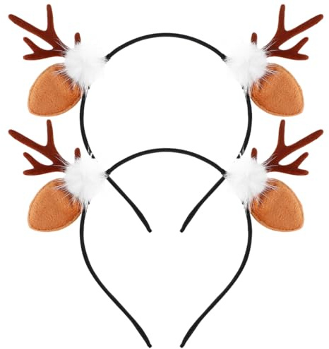 minkissy 2 Stücke Weihnachten Rentier Geweih Stirnband Plüsch Filz Rotwild Ear Elk Horn Hairband Krone Haarreifen Cosplay Kopfschmuck Für Weihnachten Party Urlaub Hochzeit Geschenk
