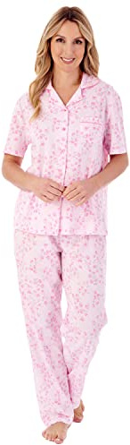 Slenderella Pansy Short Sleeve Buttoned Tailored Cotton Pyjama Set (16/18, Pink)