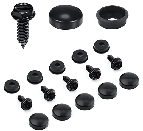 18 Pz Set di Viti per Targa, Acciaio Inossidabile Viti e Tappi Targa Guarnizioni Vite Kit Fissaggio Targa Auto Antifurto per Auto Domestiche Moto Camion SUV (Nero)