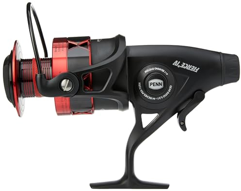 PENN Fierce IV Live Liner, Angelrolle, Spinnrollen, Meer - Küstenangeln, Vielseitiges Meeresangeln für Boot, Kajak, Ufer, Jiggen, Surfen und Allround-Einsatz, Unisex, Schwarz/Rot, 8000