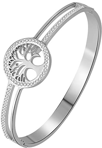 OIDEA Damen Armband, Lebensbaum Baum des Lebens Armreif, Innendurchmesser 17.5 cm aus Edelstahl mit Geschenkbox & Karte, Silber Rosegold Gold