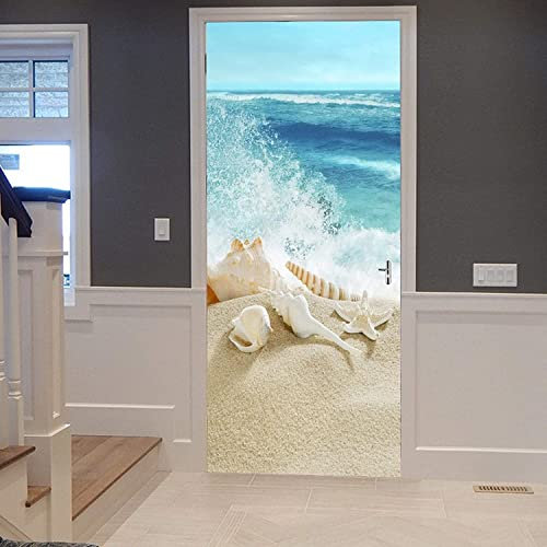 3D Türaufkleber Türtapete Selbstklebend Türposter Muscheln Strand Blauer Ozean 95 X 215 Cm Fototapete Türfolie Wasserdichte Abnehmbare Pvc Türtapete Innentür Schlafzimmer Küche Bad Home Deko - Türfot