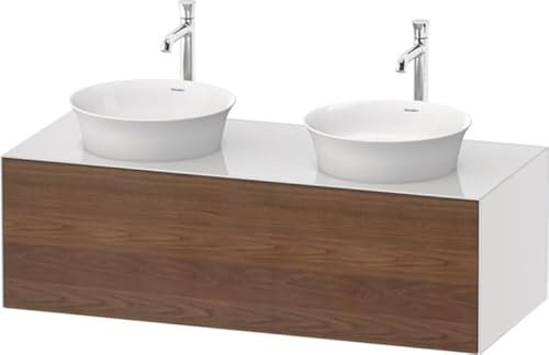 Duravit White Tulip, Waschtischunterbau wandhängend, Breite 1300 x Tiefe 550mm, mit 1x Auszug, mit Tip-on Technik, WT4978B7785, Farbe: Korpus: Weiß Hochglanz, Front: Amerikanischer Nussbaum Massiv