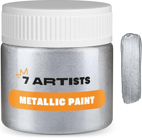 7 Artists Acrylfarbe Platin Metallic 50 ml – mit Glitzer Platin Effekt | Professionelle Metallic Platin Farbe mit Edlem Schimmer ohne Groben Glitzer für Holz, Leinwand, Stein, Basteln & Malen