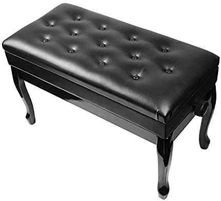 RWRAPS Klavierhocker, verstellbar, 2-Personen-Klavierbank, automatisch anhebbarer Duett-Klavierhocker mit Notenfach und PU-gepolstertem Sitz, Höhe: 48–58 cm (schwarz)
