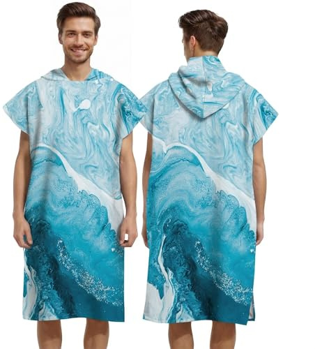 LOMTRATS Poncho de surf de microfibra de secado rápido, toalla envolvente, albornoz, sudadera con capucha para adultos, hombres, mujeres o familias, para natación, playa, surf, buceo, baño en casa