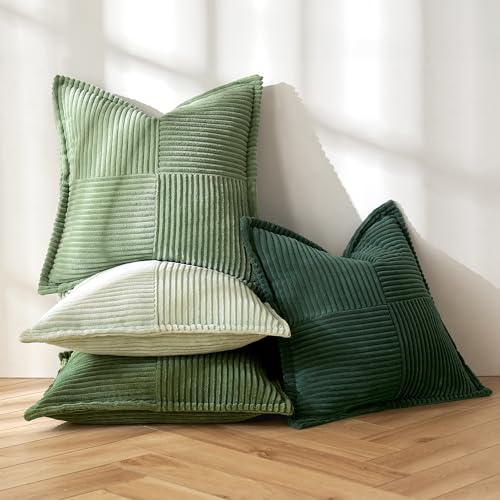 MIULEE Weihnachten 4er Set Kordsamt Frühling Kissenbezüge Weich Dekokissen Dekorativ Kissenbezug Modern Kissenhülle Sofakissen Zierkissen Couchkissen für Wohnzimmer Schlafzimmer Grüne Serie 40x40 cm