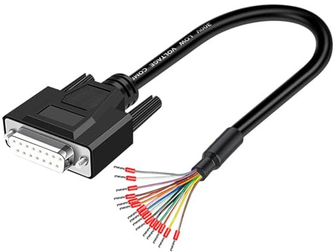 Harrisen DB15-Buchse Lötfreier Breakout Connector mit 1,5m 26AWG Kabel | 1 Stück, Kunststoffschale, RS232 D-SUB Seriell, 15-polige Anschlussbuchse, Adapterstecker Breakout-Board