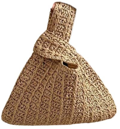 A.WAVE Handmade Straw Knot Bag for Women Summer Handbag Top Handdle Bag Small Cute Knot Wristlet bag Straw Bag, Beige