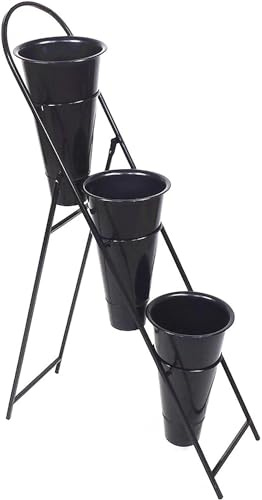 Flower Shop Flower Stand Foldable Display Stand - 3-layer Iron Stand with 3 Plastic Buckets - Flower Display Stand for Flower Shop