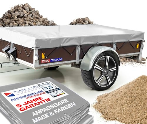 Hochwertige Anhängerplane 312 x 190 x 6 cm für Saris Anhänger - wasserdichte PVC Abdeckplane I Plane nach Maß - Lichtgrau
